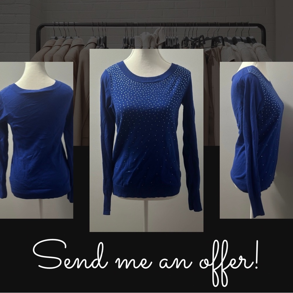 Express Woman’s Blue Sweater with Crystal Embellishments